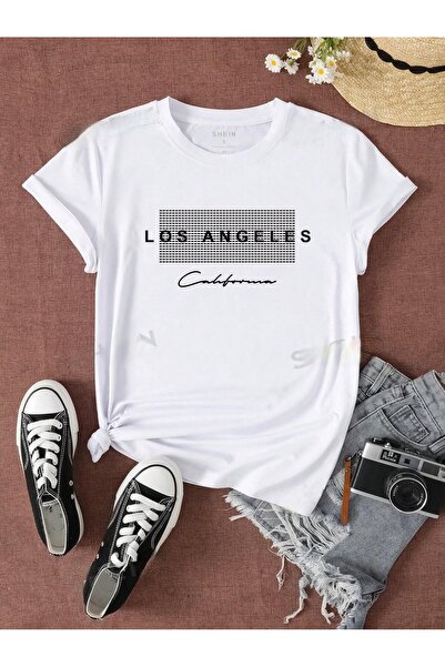 over head oh Ženska bela majica LosAngeles Kalifornija Štampano Oversize T-shirt