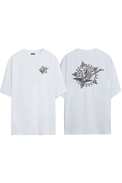 THEWERT Unisex Εικονογράφηση λογότυπου Rock Star Μπροστά πίσω Τυπωμένο λευκό ...