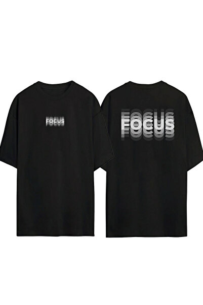 THEWERT Μπλουζάκι Unisex Focus εμπρός πίσω με στάμπα μαύρου μεγάλου μεγέθους