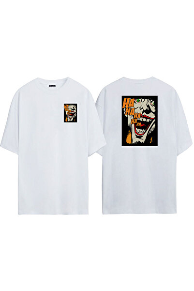 THEWERT Tricou alb oversize cu imprimeu Joker HA HA Fata Spate unisex