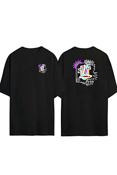 THEWERT Unisex Shit Post Prednji Zadnji Štampano Crni Oversize kroj T-shirt