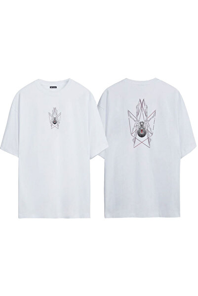 THEWERT Unisex Prugasto pauk prednji zadnji Štampano beli Oversize kroj T-shirt