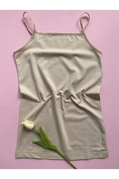 LEYNA BUTİK Women's Skin Colored Rope Strap Lycra Combed Cotton Undershirt 6 Pack