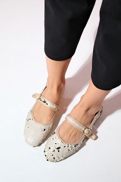 LuviShoes VESLA Béžové flitrované ploché dámské baleríny
