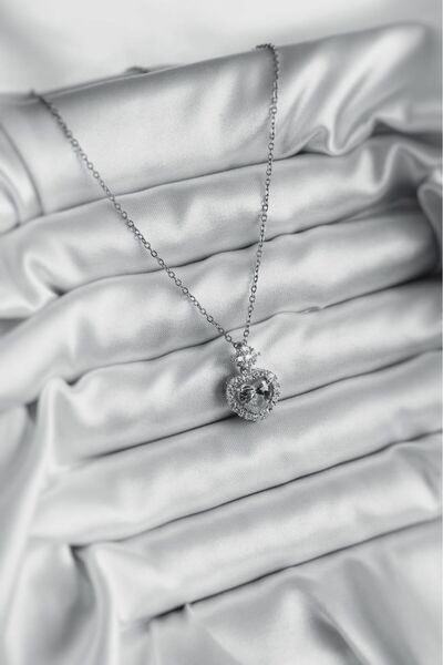 MELENY نموذج القلب الوردي الزركون حجر الصلب قلادة فضية اللون