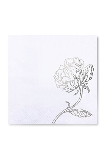 Story 33x33 سم منديل فضي منقوش بزهرة الفاوانيا 16 منديل ورقي أبيض اللون