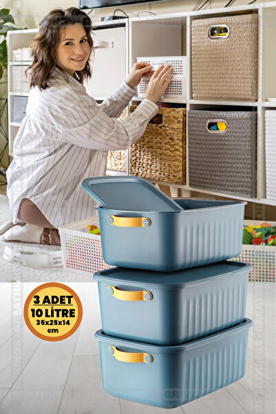 Greathings 3 Adet 10 Lt Çok Amaçlı Düzenleyici Kapaklı Kutu, Dekoratif Saklam...