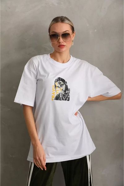 Viyamo Tricou oversize cu imprimeu unisex - alb