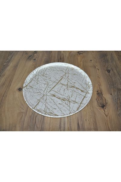 Freya YANPA TICARET FREYA 32 CM MELAMIN ROUND TRAY CREAM GOLD TRAY