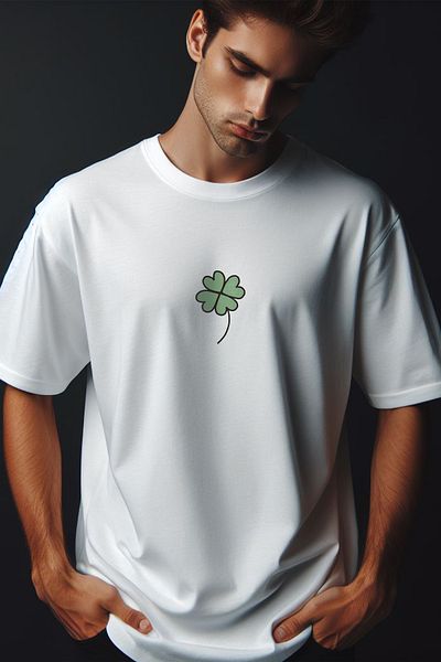 Vordevia Tricou alb oversize cu decolteu triplu cu 4 frunze imprimate