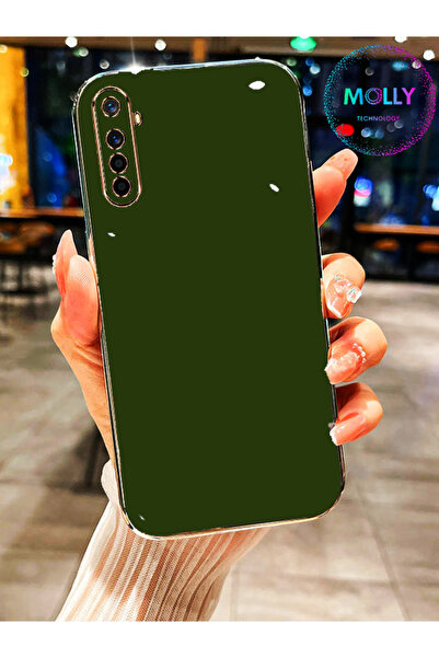 Molly Realme 6 İçin Koyu Yeşil Kenarları Gold Detaylı Lüks Silikon Kılıf