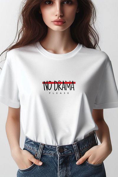 Vordevia No Drama Please Printed Λευκό Oversize Tshirt με λαιμόκοψη