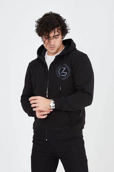 MHM FASHİON Printed 3 Thread Inside Cotton Unisex Hooded Cardigan