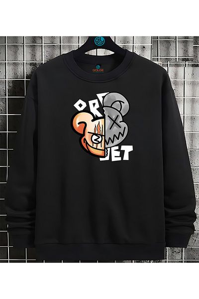 Gölge Store Bear Chest Printed 0 Collar Oversize Unisex Sweatshirt