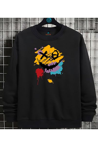 Gölge Store Smaile Chest Printed 0 Collar Oversize Unisex Sweatshirt