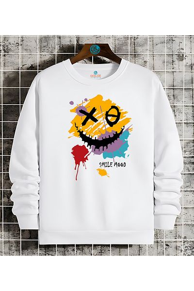 Gölge Store Smaile Chest Printed 0 Collar Oversize Unisex Sweatshirt
