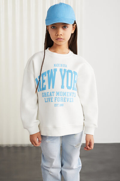 GRIMELANGE HERMIA-GRM24050 75% bavlna 25% polyester dívčí mikina Ecru Green