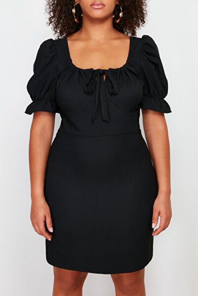 Trendyol Curve Μαύρο Μίνι Υφαντό Φόρεμα A-Line TBBSS24AH00017