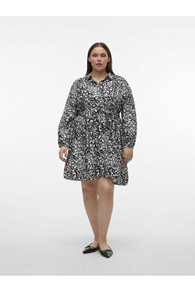 Veromoda Curve Kleid Normal geschnitten Hemdkragen Curve Nicht verstellbare Bündchen Weite Ärmel Kurzes Kleid