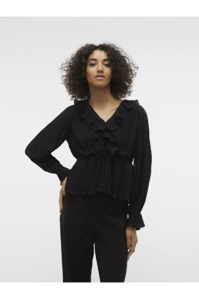 Vero Moda Top Normal geschnittenes elastisches Bündchen-Top mit V-Ausschnitt