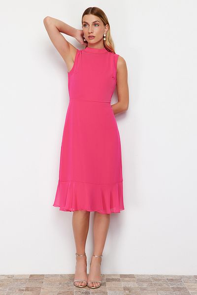 Trendyol Collection Fuchsia A-line Skirt Flounce Midi Woven Dress TWOSS24EL00719
