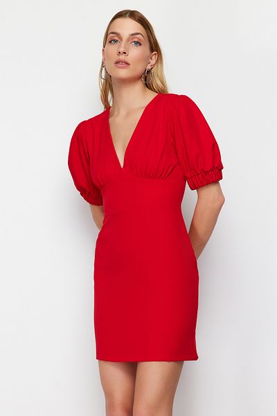 Trendyol Collection Red A-line Back Detailed Balloon Sleeve Mini Woven Dress TWOSS24EL00652