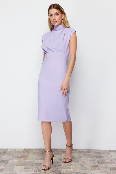 Trendyol Collection Φόρεμα με γιακά Λιλά Μίντι Μολύβι Φούστα - TWOAW20EL0311
