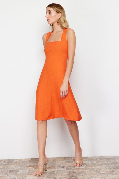 Trendyol Collection Μίνι υφαντό πορτοκαλί φόρεμα με τετράγωνο λαιμό TWOSS23EL01549