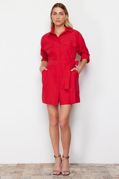 Trendyol Collection Piros öves zsebes mini szőtt ingruha TWOSS24EL00459