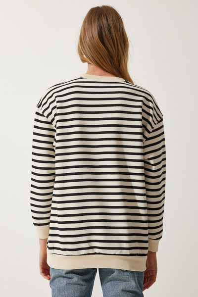 Happiness İstanbul Γυναικείο φούτερ με λεπτές ρίγες με καρδιά CR00431