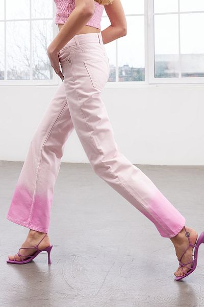Trendyol Collection Limited Edition Pink Color Block High Waist Wide Leg Jeans TWOSS24JE00190