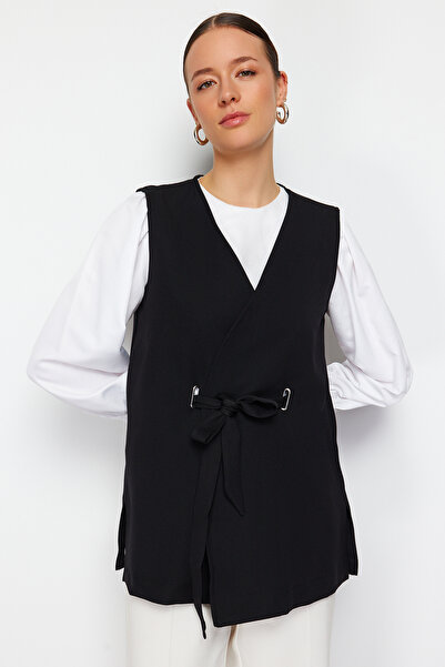 Trendyol Modest Black Metal Accessory Detailed Belted Woven Vest Tctss24Yl00006