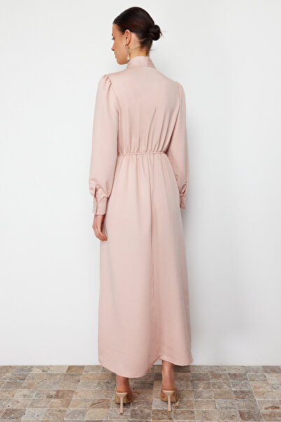 Trendyol Modest Φόρεμα με γιακά δεμένο απλό ύφασμα TCTSS24EB00136