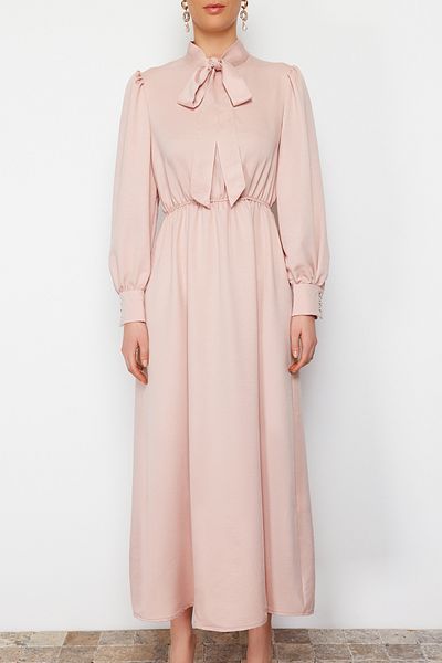 Trendyol Modest Kleid aus schlichtem Webstoff mit Puderkragen und Schnürung TCTSS24EB00136