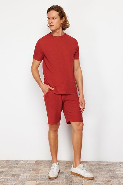 Trendyol Collection Pletené šortky Tile Regular Fit Waffle Sada pyžama TMNSS23PT00032