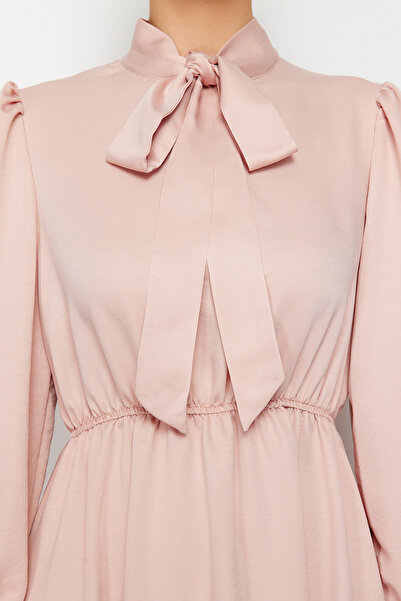 Trendyol Modest Φόρεμα με γιακά δεμένο απλό ύφασμα TCTSS24EB00136