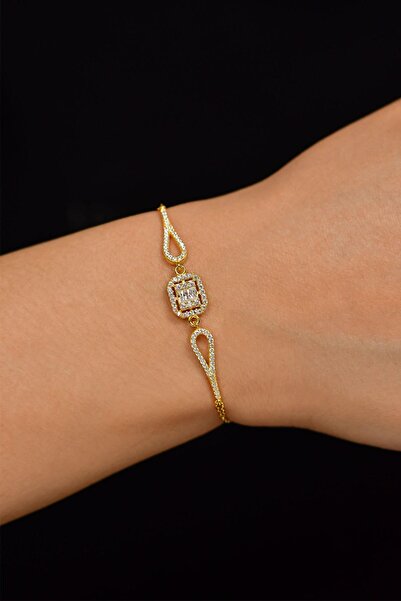 Erdobia Zirkon Taşlı Gold 3 Sıra Baget Gümüş Bileklik