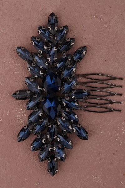 Hayalperest boncuk Accesoriu pentru păr de mireasă, model henna, 2 piese Accesoriu elegant pentru noapte și nuntă bleumarin