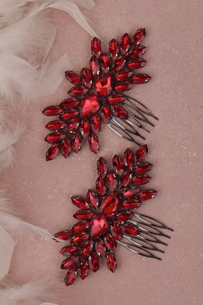 Hayalperest boncuk Accesoriu pentru păr de nuntă de mireasă Model din 2 piese Henna Accesoriu elegant pentru noapte și nuntă Bordeaux