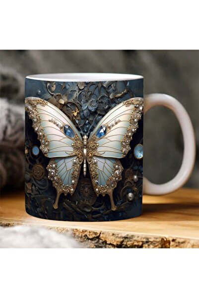 LAZZERS HEDİYELİK KELEBEK TEMALI 3D TASARIMLI KUPA BARDAK