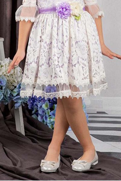 Riccotarz Girl's Lace Embroidered Floral Lilac Lined Dress