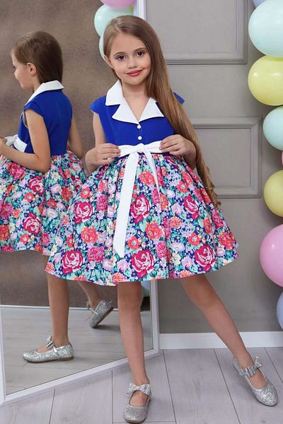 Riccotarz Rochie albastră cu imprimeu floral cu guler cămașă pentru fetiță
