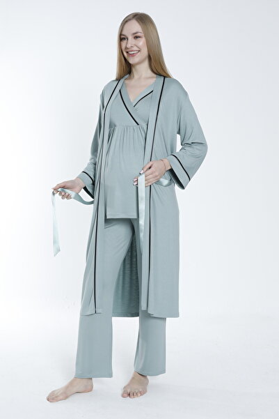 Miss Dünya Lissa Sabahlıklı Şerit Detaylı Hamile ve Lohusa Pijama Takımı