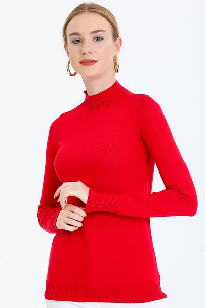 ALCHON Half Turtleneck Long Sleeve Solid Color Fit Cut Summer Stretchy Knitwear Blouse