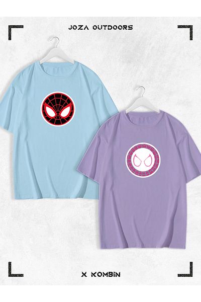 Joza Outdoors Spiderman Gwen Printed Unisex Oversize Tshirt - Συνδυασμός Ζευγαριού, Αγαπημένο πολύχρωμο σετ 2 τεμαχίων