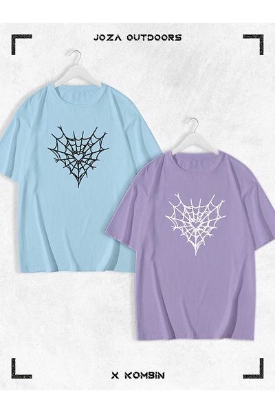 Joza Outdoors Γυναικείες άντρες Unisex Spider Web με στάμπα Lover Couple Combination Oversize πολύχρωμο μπλουζάκι Σετ 2 τεμαχίων
