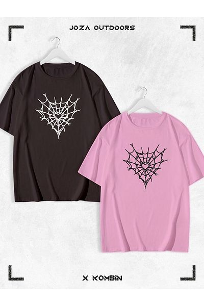 Joza Outdoors Γυναικείες άντρες Unisex Spider Web με στάμπα Lover Couple Combination Oversize πολύχρωμο μπλουζάκι Σετ 2 τεμαχίων