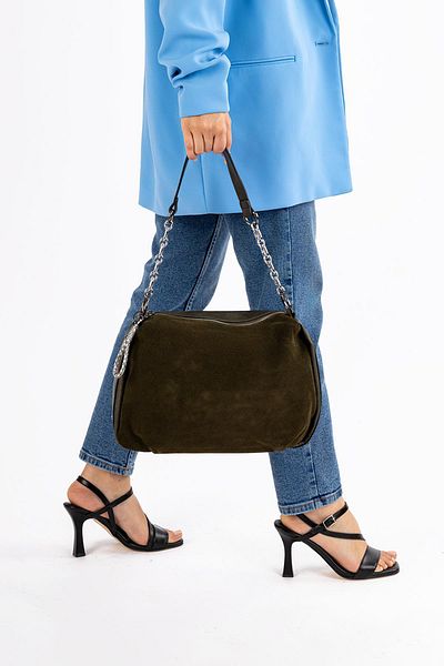 Getcho İnsigne Green Women's Shoulder Bag Genuine Suede Imported Large Volume Zippered Casual Model Stylish Bag