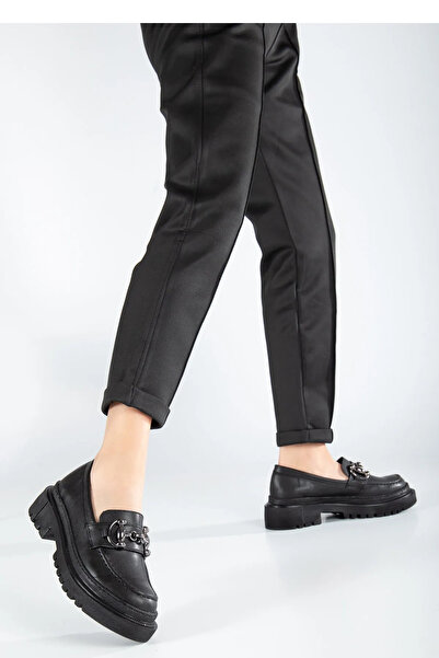 TOBAİ - Дамски черни балерини с катарама и дебела подметка