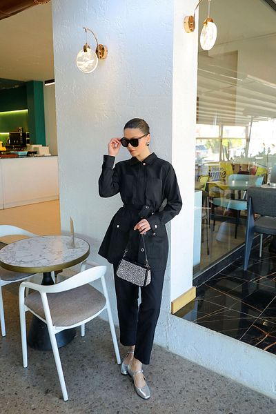 Melike Tatar BLACK Bird Eye Detailed Suit 32-2009